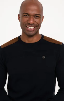 Pulls & Gilets<Armand Thiery Pull uni empiècement suèdine - Marine