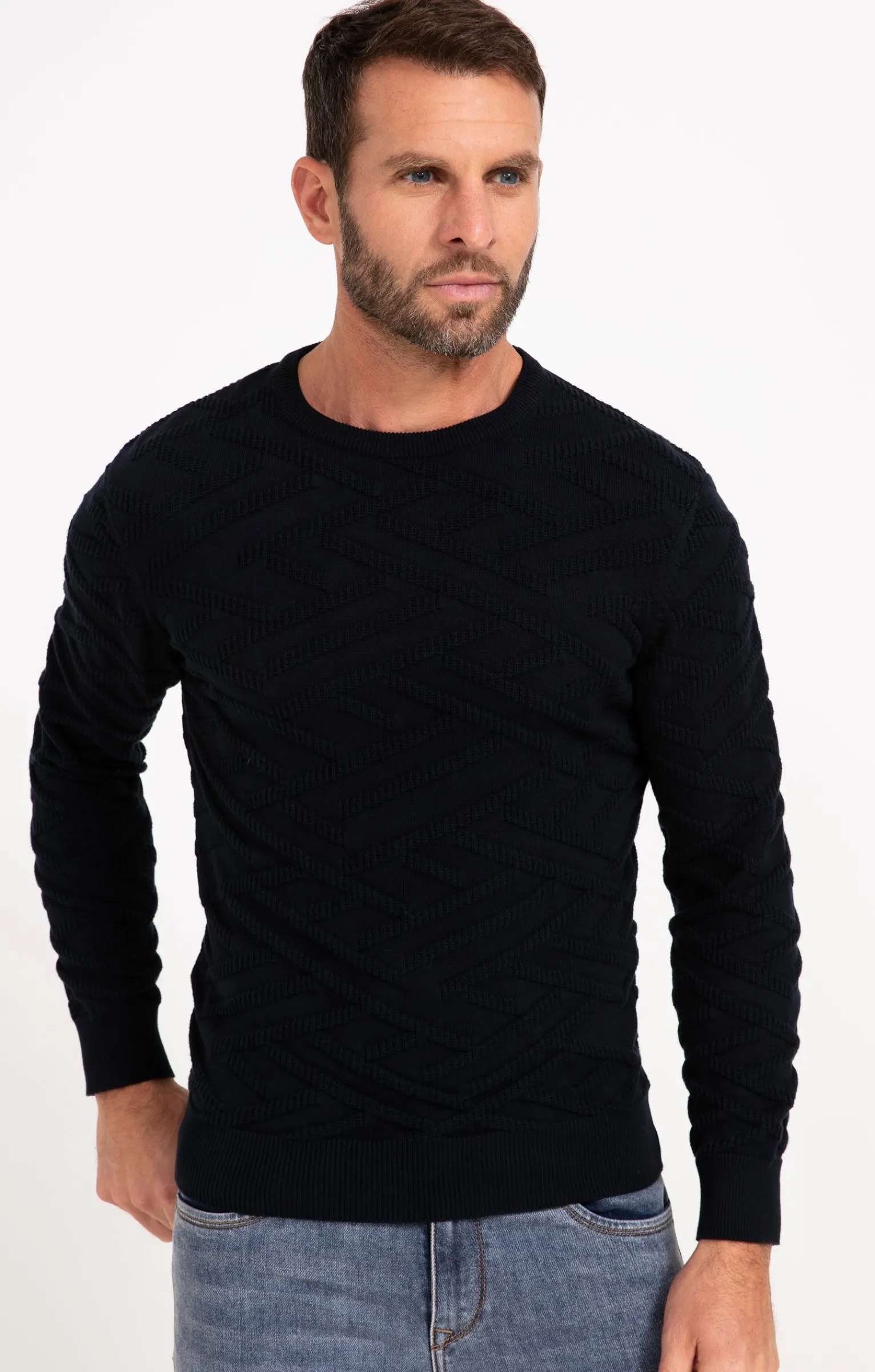 Pulls & Gilets<Armand Thiery Pull uni tricotage fantaisie - Marine