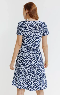 Robes<Armand Thiery ROBE EN MAILLE PLISSEE EFFET CACHE COEUR - Marine