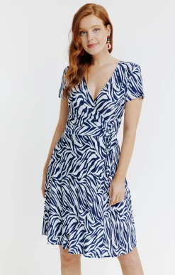 Robes<Armand Thiery ROBE EN MAILLE PLISSEE EFFET CACHE COEUR - Marine