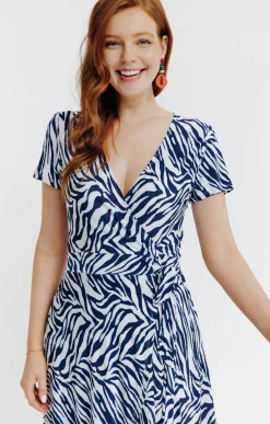 Robes<Armand Thiery ROBE EN MAILLE PLISSEE EFFET CACHE COEUR - Marine