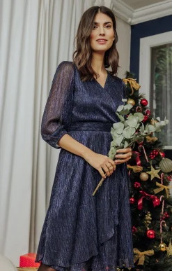 Robes<Armand Thiery ROBE FETE EN MAILLE LEGERE METALISSEE - Marine