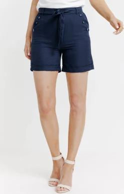 Pantalons<Armand Thiery Short à revers avec ceinture à nouer - Marine