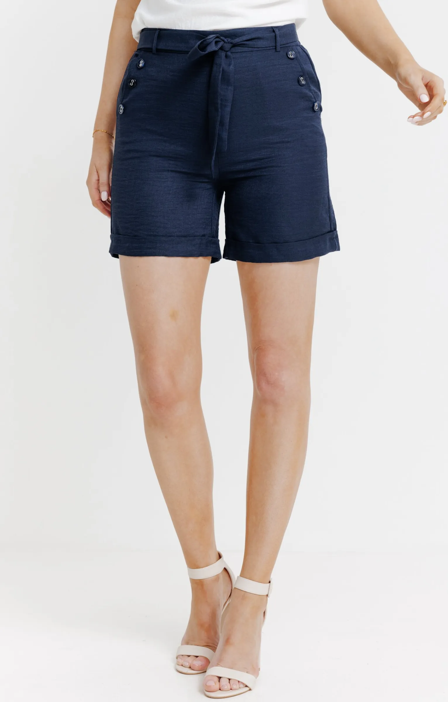 Pantalons<Armand Thiery Short à revers avec ceinture à nouer - Marine
