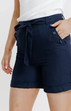 Pantalons<Armand Thiery Short à revers avec ceinture à nouer - Marine