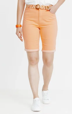 Pantalons<Armand Thiery Short en coton et viscose ceinture rafia - Pêche