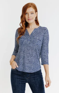 Tee-shirts<Armand Thiery Tee-shirt col mao - Bleu