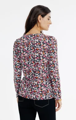 Tee-shirts<Armand Thiery TEE-SHIRT COL MAO IMRIME FLEURS - Noir