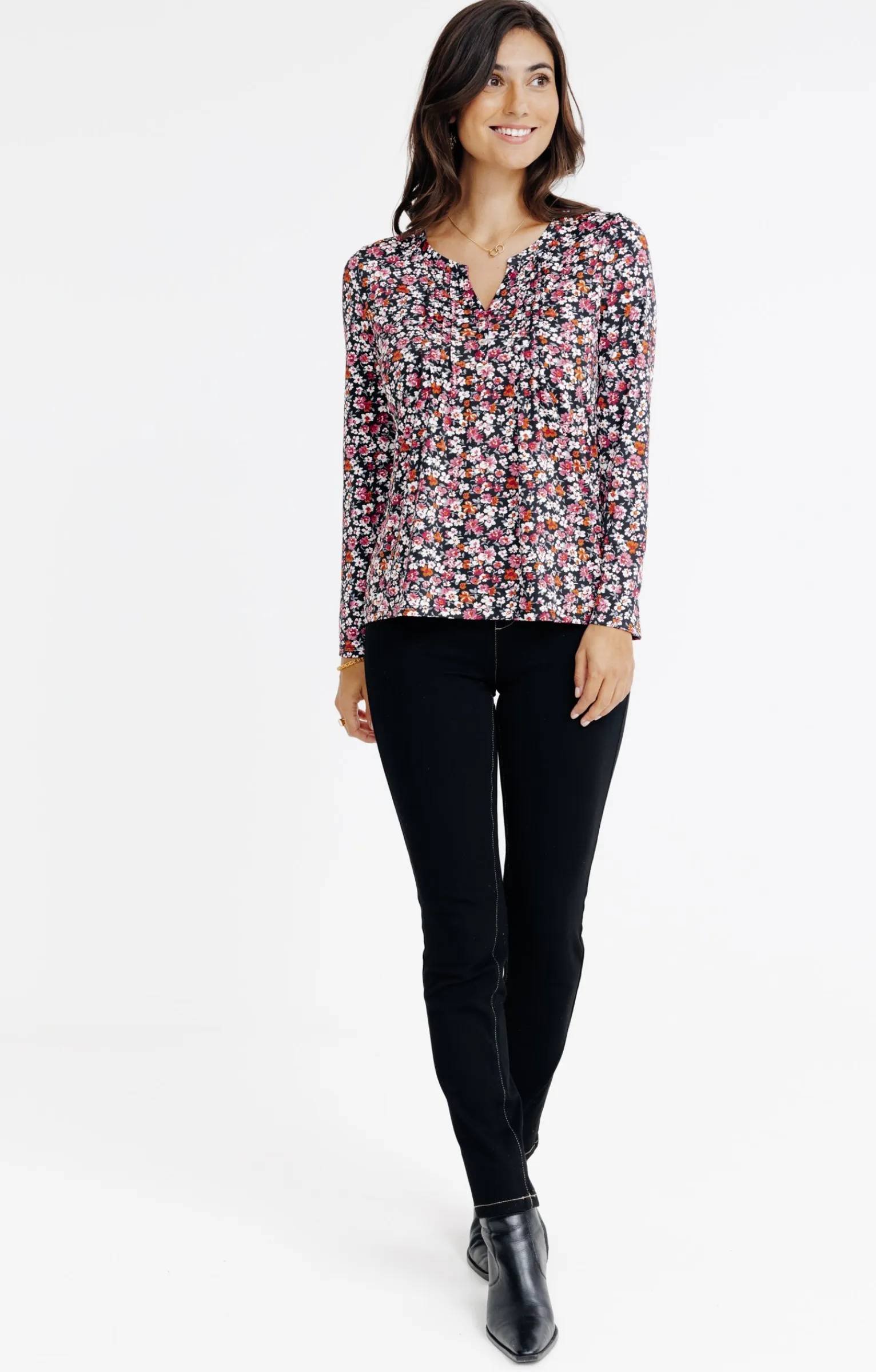 Tee-shirts<Armand Thiery TEE-SHIRT COL MAO IMRIME FLEURS - Noir