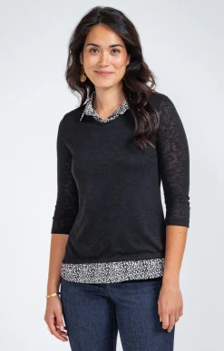 Tee-shirts<Armand Thiery Tee-shirt 2-en-1 col chemise - Noir