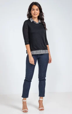 Tee-shirts<Armand Thiery Tee-shirt 2-en-1 col chemise - Noir