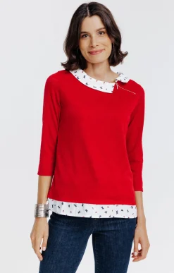 Tee-shirts<Armand Thiery Tee-shirt 2-en-1 col chemise - Rouge