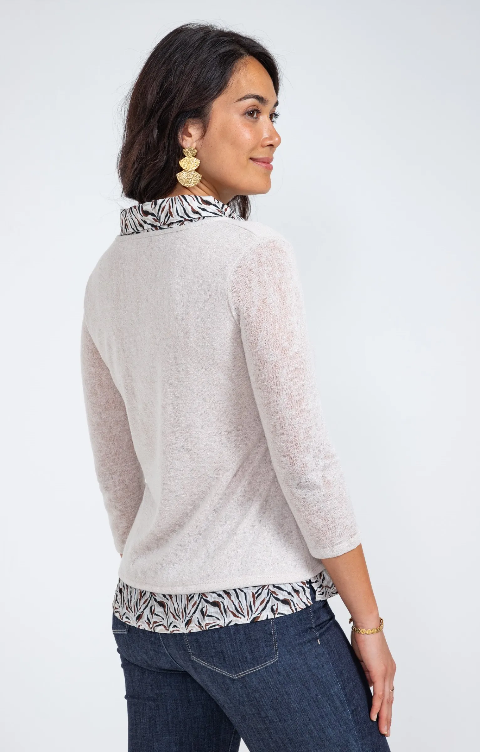Tee-shirts<Armand Thiery Tee-shirt 2-en-1 col chemise imprimée - Beige