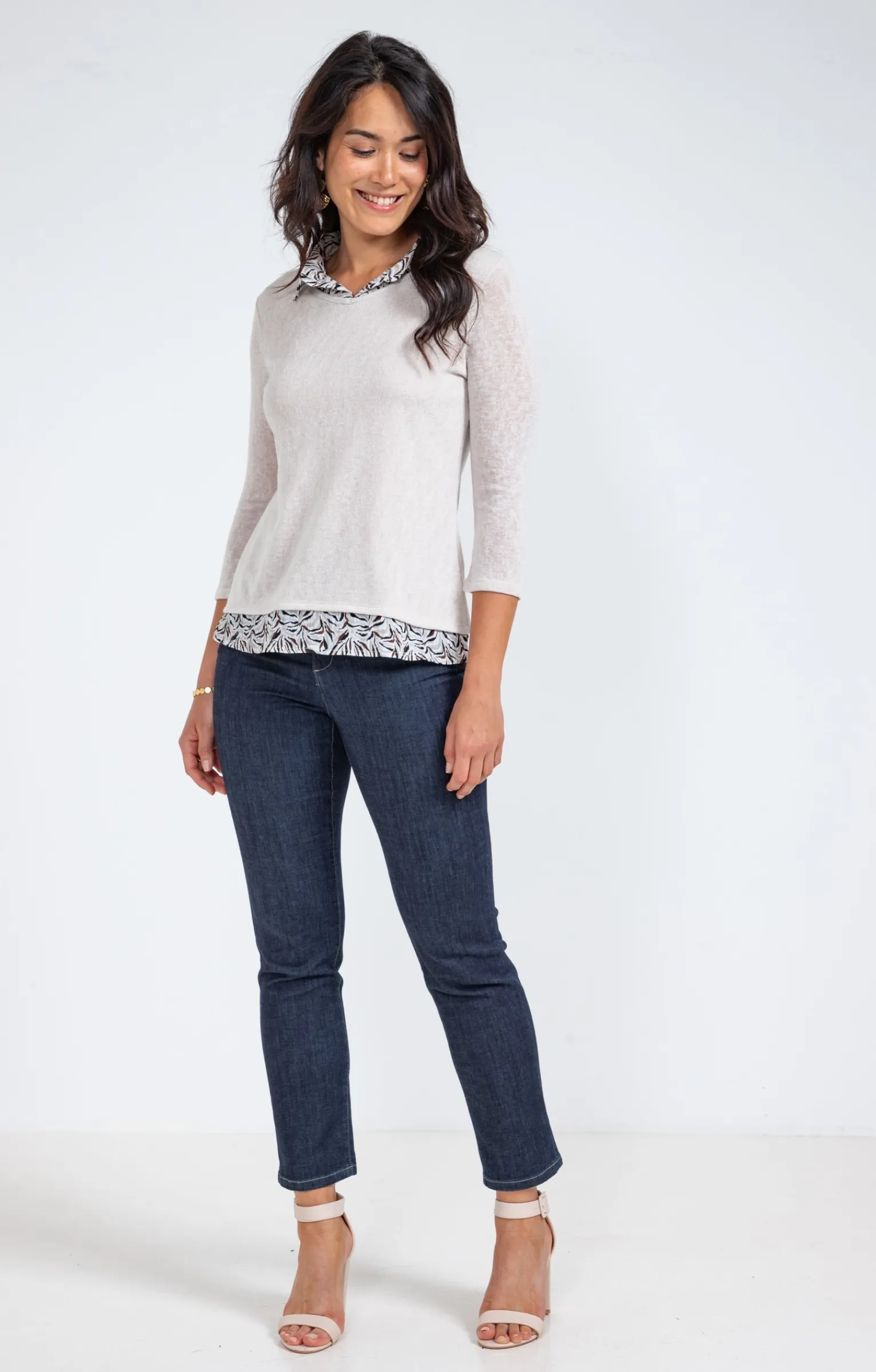 Tee-shirts<Armand Thiery Tee-shirt 2-en-1 col chemise imprimée - Beige