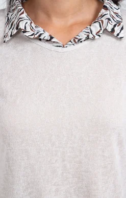 Tee-shirts<Armand Thiery Tee-shirt 2-en-1 col chemise imprimée - Beige
