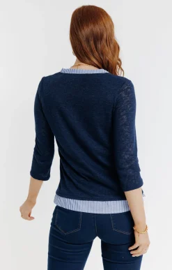 Tee-shirts<Armand Thiery Tee-shirt 2-en-1 col mao - Marine