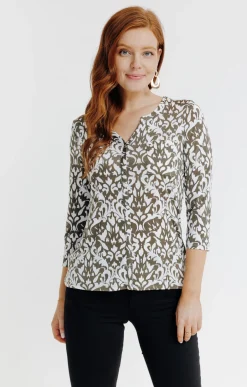 Tee-shirts<Armand Thiery Tee-shirt hiver imprimé arabesque - Kakiclair