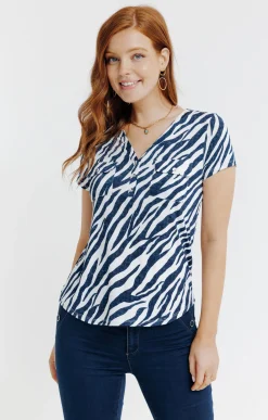 Tee-shirts<Armand Thiery Tee-shirt imprimé col mao - Bleu