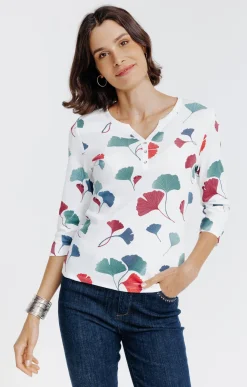 Tee-shirts<Armand Thiery Tee-shirt imprimé floral col rond patte - Écru
