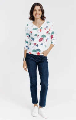 Tee-shirts<Armand Thiery Tee-shirt imprimé floral col rond patte - Écru