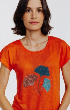 Tee-shirts<Armand Thiery Tee-shirt imprimé strass - Mandarine
