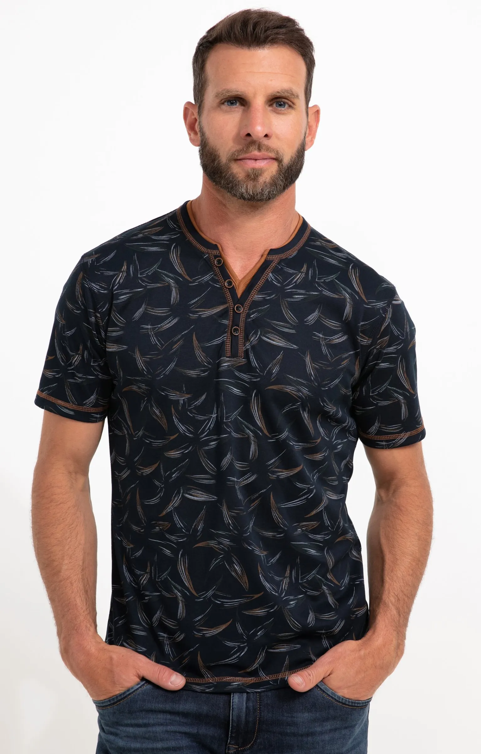 Polos & Tee-shirts<Armand Thiery Tee-shirt manches courtes Black Leaf - Camel