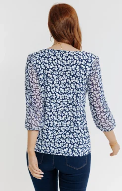 Tee-shirts<Armand Thiery Tee-shirt mix matière imprimé fleurs - Bleu
