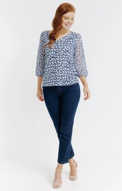 Tee-shirts<Armand Thiery Tee-shirt mix matière imprimé fleurs - Bleu
