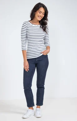 Tee-shirts<Armand Thiery Tee-shirt rayures col bateau festonné - Marine