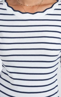 Tee-shirts<Armand Thiery Tee-shirt rayures col bateau festonné - Marine