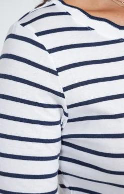 Tee-shirts<Armand Thiery Tee-shirt rayures col bateau festonné - Marine