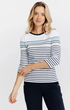Tee-shirts<Armand Thiery Tee-shirt rayures col bateau - Marine