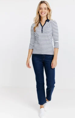 Tee-shirts<Armand Thiery Tee-shirt rayures col chemise - Marine