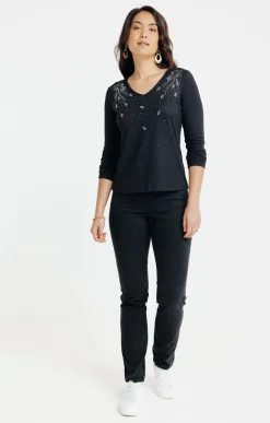 Tee-shirts<Armand Thiery Tee-shirt strass col V - Noir