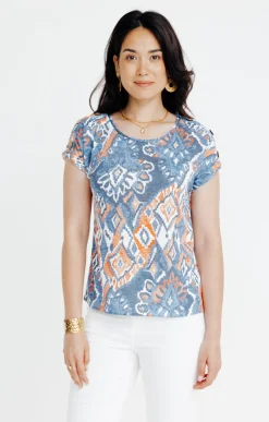 Tee-shirts<Armand Thiery Tee-shirt été effet lin boutons épaules - Bleu
