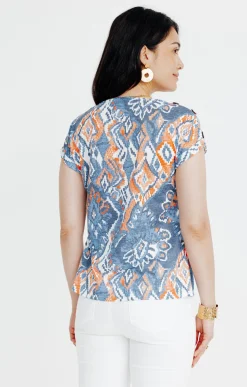Tee-shirts<Armand Thiery Tee-shirt été effet lin boutons épaules - Bleu
