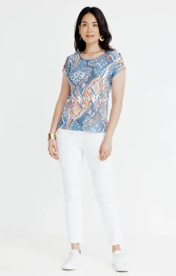 Tee-shirts<Armand Thiery Tee-shirt été effet lin boutons épaules - Bleu