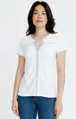 Tee-shirts<Armand Thiery Tee-shirt été manches courtes broderie - Blanc