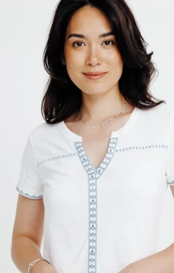 Tee-shirts<Armand Thiery Tee-shirt été manches courtes broderie - Blanc