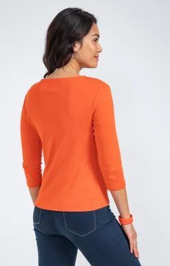 Tee-shirts<Armand Thiery Tee-shirt uni col V festons - Mandarine