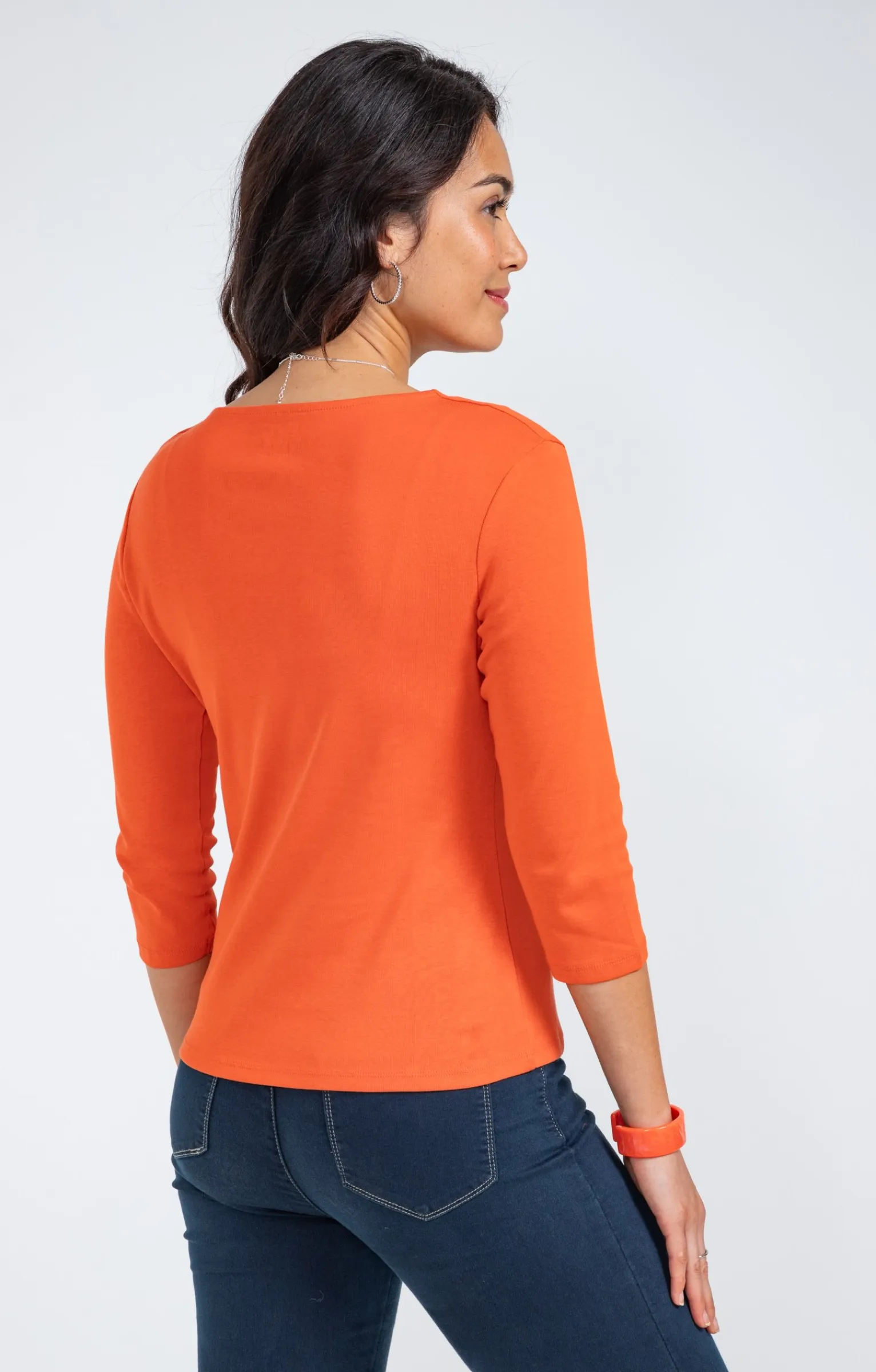 Tee-shirts<Armand Thiery Tee-shirt uni col V festons - Mandarine