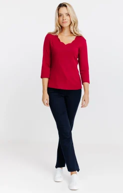 Tee-shirts<Armand Thiery Tee-shirt uni col V festons - Bordeaux