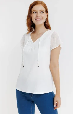 Tee-shirts<Armand Thiery Tee-shirt uni mix matière - Écru
