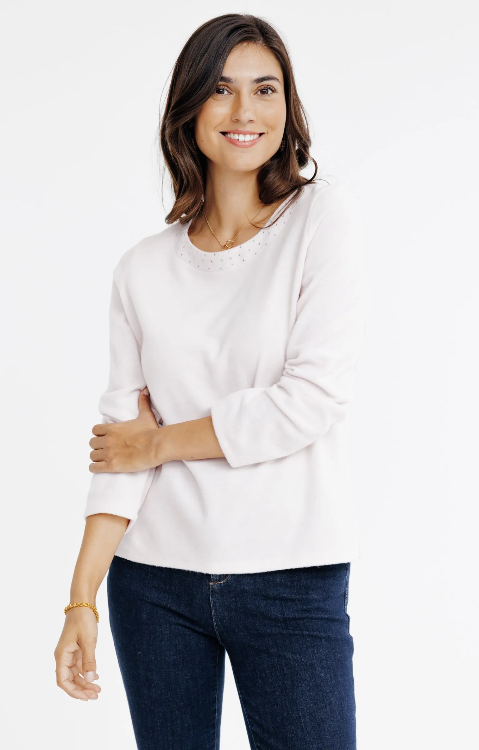 Tee-shirts<Armand Thiery Tee-shirt uni strass col bateau - Rose