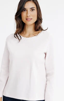 Tee-shirts<Armand Thiery Tee-shirt uni strass col bateau - Rose