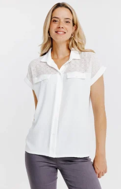 Tee-shirts<Armand Thiery T-SHIRT COL CHEMISE MIX MATIERE - Écru