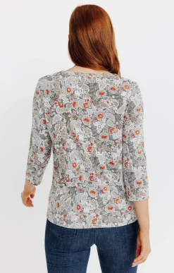 Tee-shirts<Armand Thiery T-SHIRT COL MAO IMPRIME FLEURI - Kakiclair