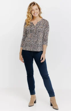 Tee-shirts<Armand Thiery T-SHIRT COL MAO IMPRIME LEOPARD - Noir