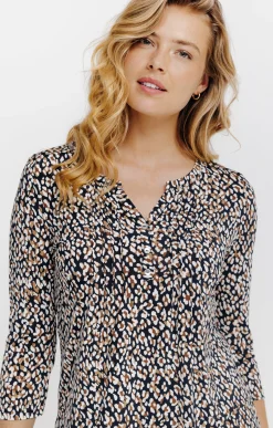 Tee-shirts<Armand Thiery T-SHIRT COL MAO IMPRIME LEOPARD - Noir