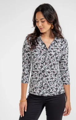 Tee-shirts<Armand Thiery T-SHIRT COL POLO IMPRIME FLEURI - Noir